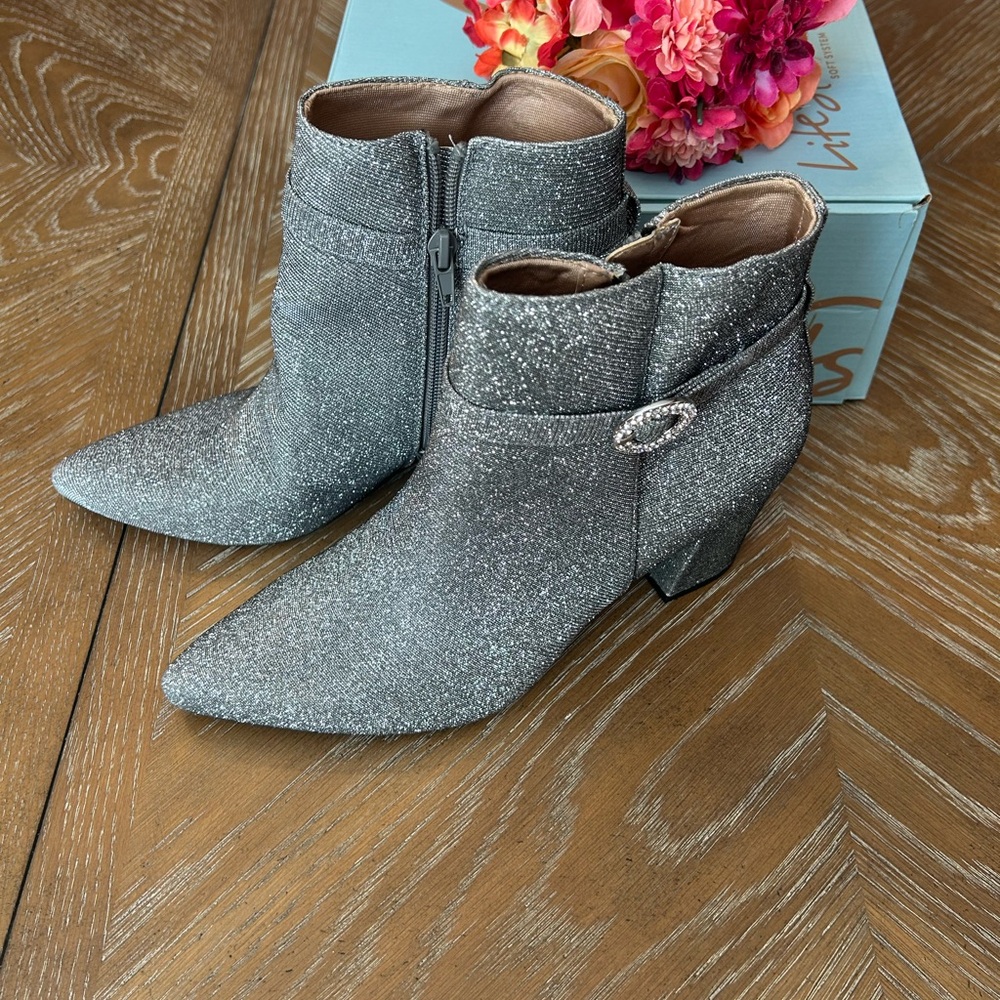 Glittery Sparkle Pewter Ankle Boots